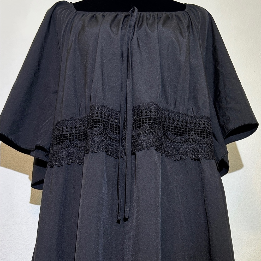Black Boho Tiered Maxi Dress with Crochet Waist